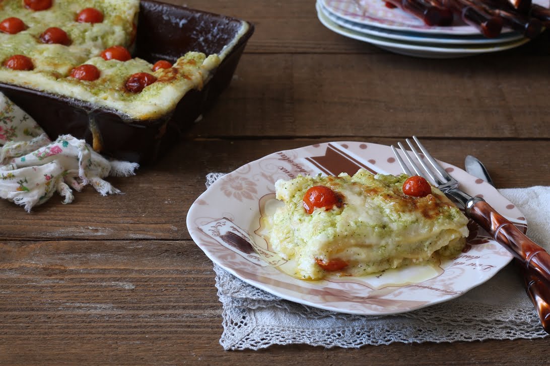 Lasagne estive con pesto di zucchine e pomodorini