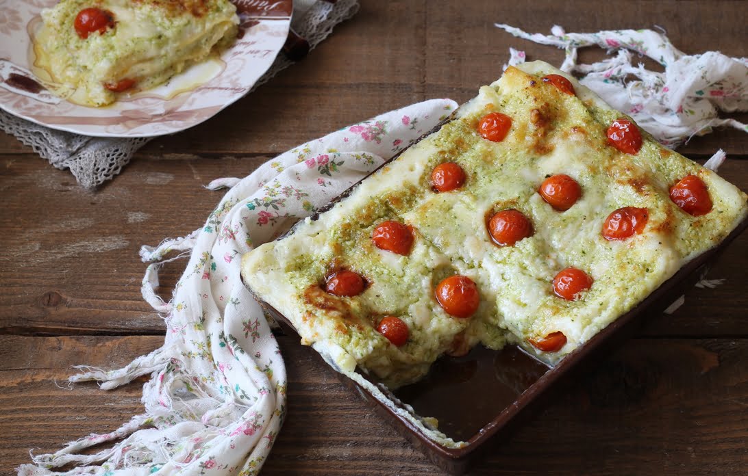 Lasagne estive con pesto di zucchine e pomodorini