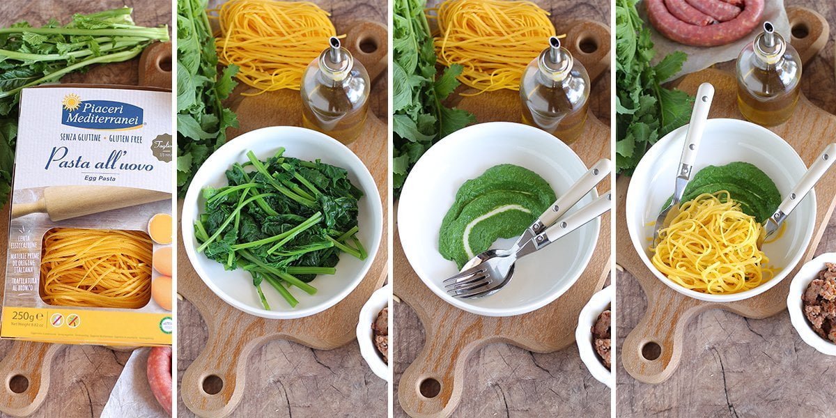 Tagliolini all’uovo senza glutine con cime di rapa e salsiccia