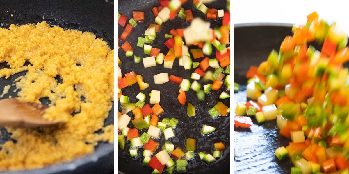 Cous Cous con verdure e pesce spada in padella con maggiorana